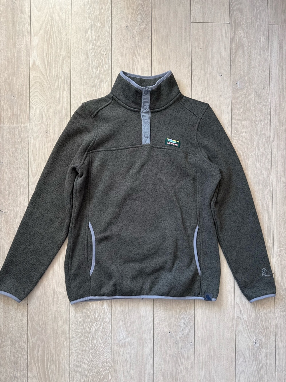 L.L.Bean Women’s Sweater Fleece Pullover Olive Green T-Snap Pullover